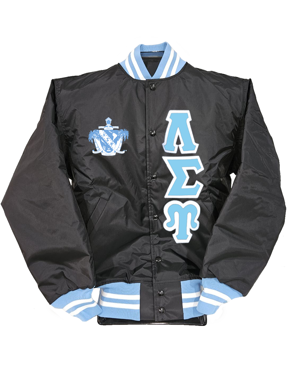 LSU Bomber Jacket Baby Blue on White